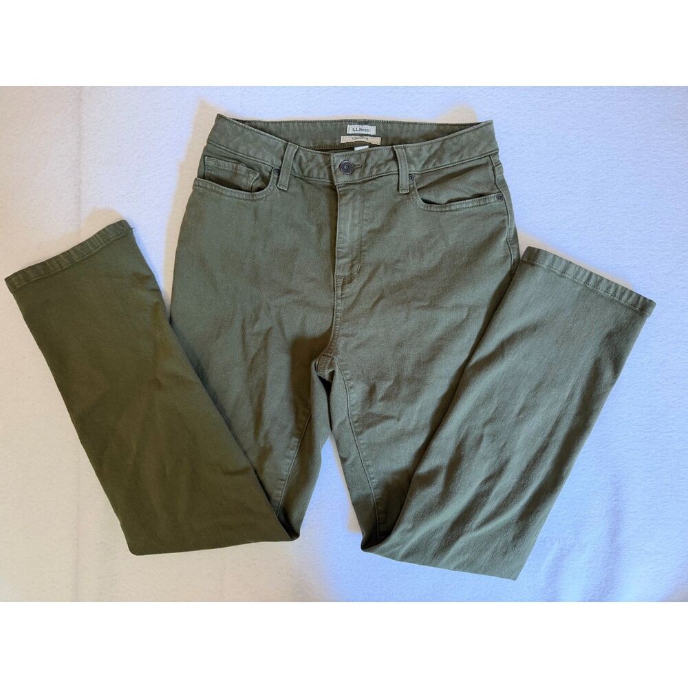 LL Bean Classic Fit Pants Womens 8 Reg Olive Green Cotton Stretch 5-Pocket